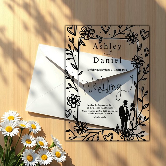 Romantic Whimsical Black And White Couple Wedding Acrylic Invitations (Creator Uploaded)