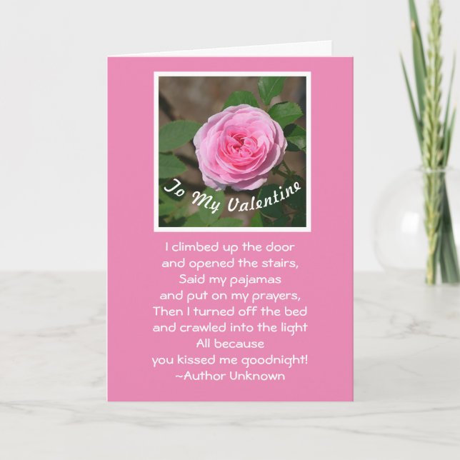 ROMANTIC WHIMSICAL CUTE VALENTINE/PINK ROSE HOLIDAY CARD (Front)
