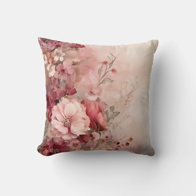 Romantic whimsical floral  throw pillow (Front)