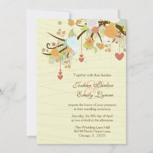Romantic whimsical flowers + hearts wedding invite