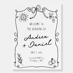 Romantic Whimsical Hand drawn Black White Wedding Foam Board