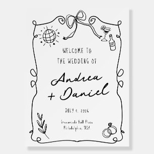 Romantic Whimsical Hand drawn Black White Wedding Foam Board