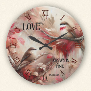 Romantic Whimsical Love Birds Round Clock