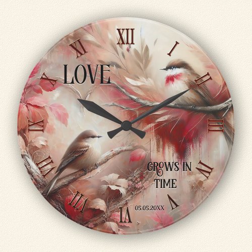 Romantic Whimsical Love Birds  Round Clock