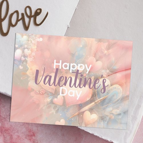 Romantic Whimsical Pastel Hearts Valentines Day Postcard