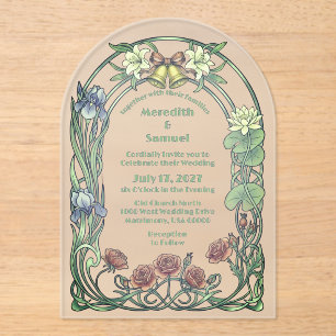 Romantic Whimsical Vintage Art Nouveau Floral Arch Acrylic Invitations
