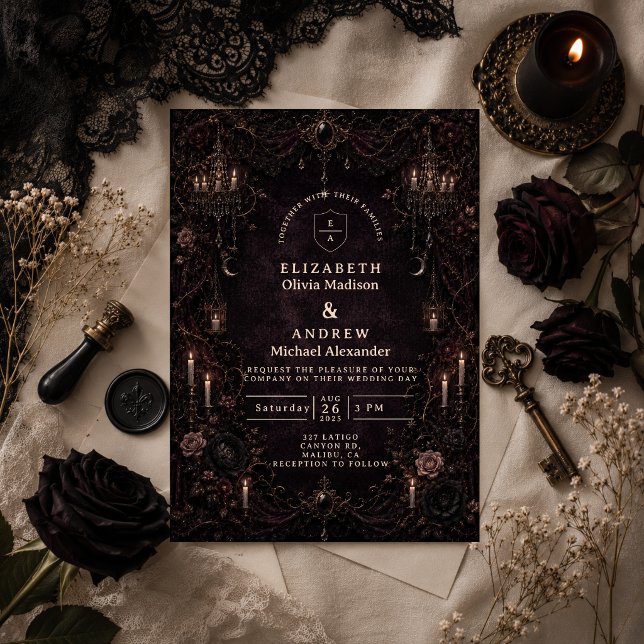 Romantic Whimsy Goth Wedding Invitation (Creator Uploaded)