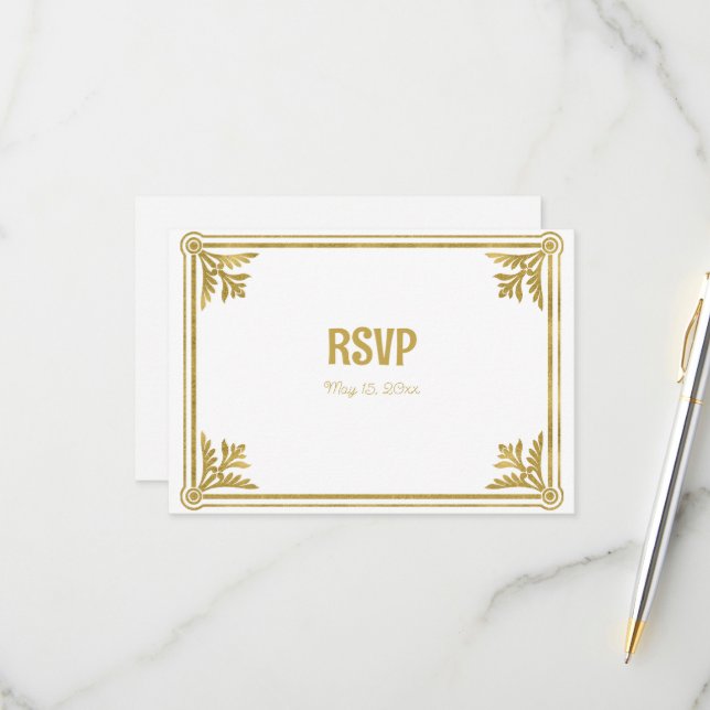 Romantic White and Gold Frame  RSVP Card (Front/Back In Situ)