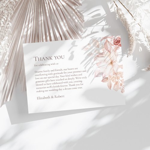 Romantic White and Pink Roses Wedding Thank You Card