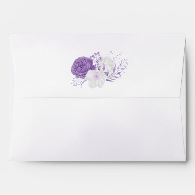 Romantic white and purple flowers wedding envelope (Back (Top Flap))