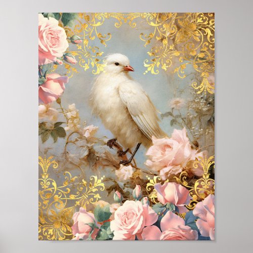 Romantic White Birds Poster