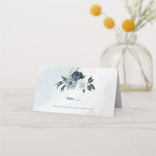 romantic white  blue floral greenery place card