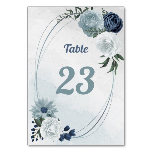 romantic white  blue floral greenery table number