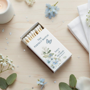 Romantic White Blue Watercolor Floral Wedding Matchboxes