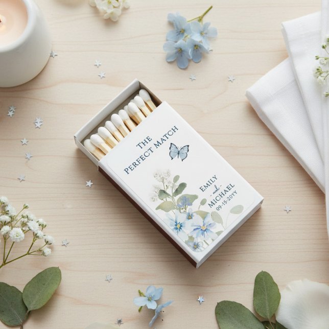 Romantic White Blue Watercolor Floral Wedding Matchboxes (Creator Uploaded)