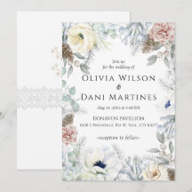 Romantic White Blush Floral Wedding Invitation