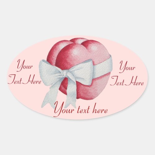 romantic white bow tied around red heart oval sticker