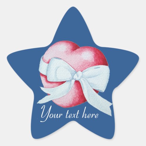 romantic white bow tied around red heart star sticker