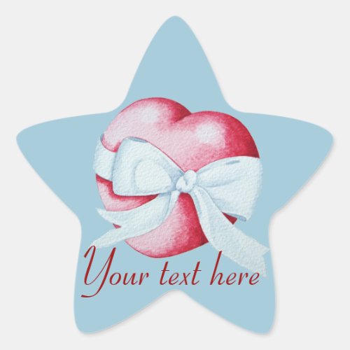 romantic white bow tied around red heart star sticker