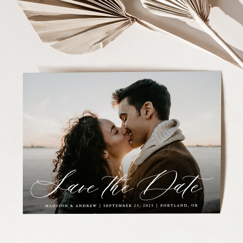 Romantic White Calligraphy Photo Save The Date