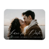 Romantic White Calligraphy Photo Save the Date Magnet (Horizontal)