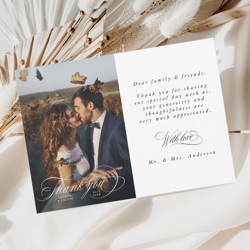 Romantic White Calligraphy Photo Wedding  Thank You Card