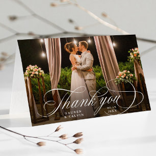 Romantic White Calligraphy Wedding Photo Folded Letterpress Thank You Card