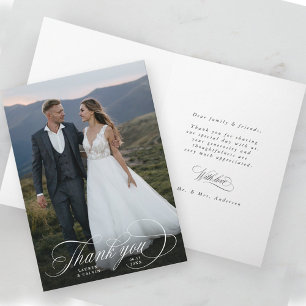 Romantic White Calligraphy Wedding Photo Folded Letterpress Thank You Card