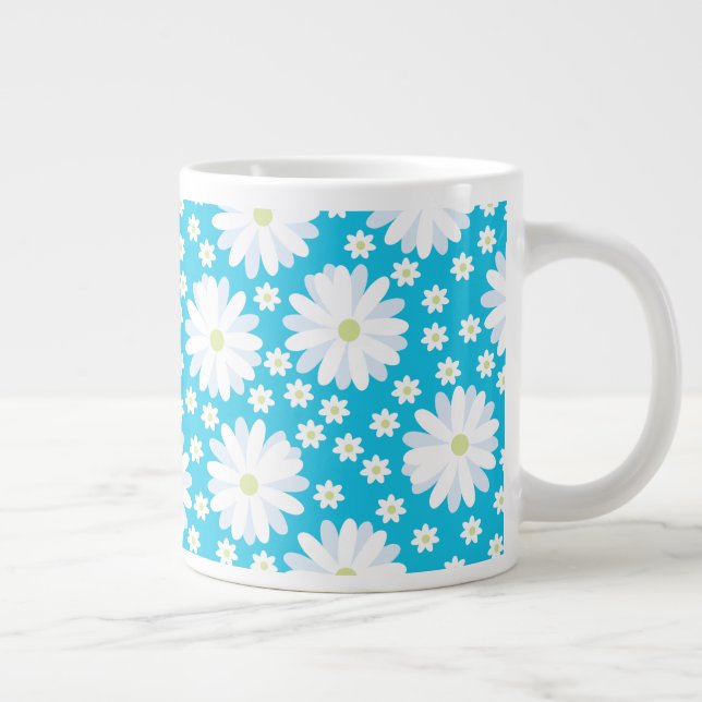Romantic White Daisies Botanical Floral Pattern  Giant Coffee Mug (Right)