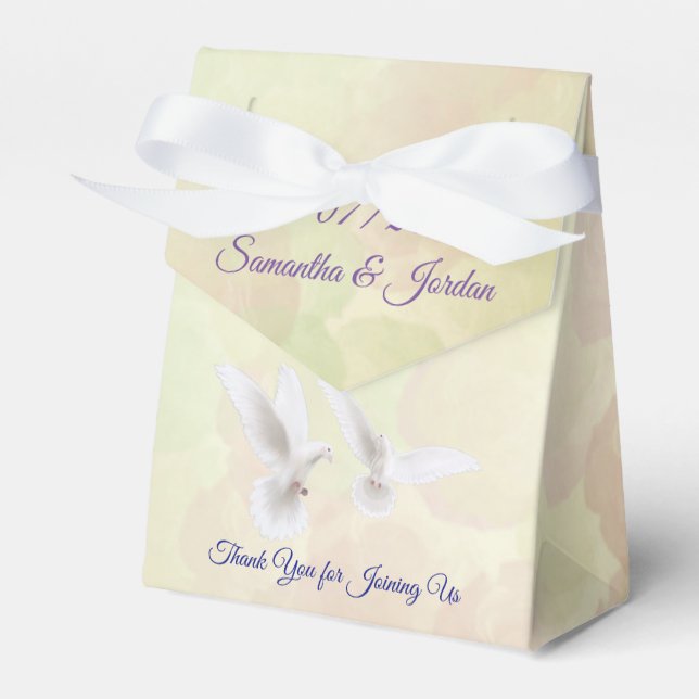 Romantic White Doves Personalized Wedding Favor Boxes (Front Side)