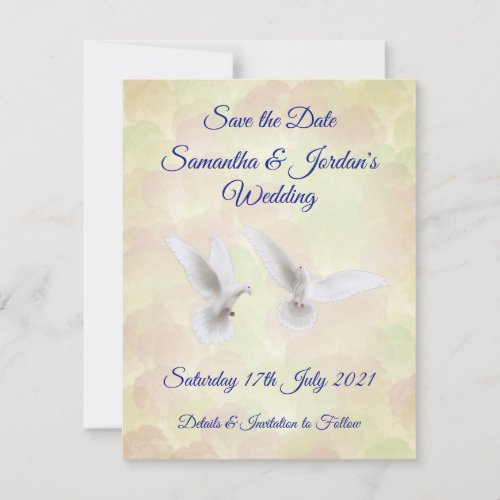 Romantic White Doves Save The Date Invitation