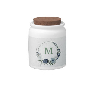 romantic white dusty &navy blue floral candy jar