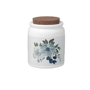 romantic white dusty &navy blue floral candy jar