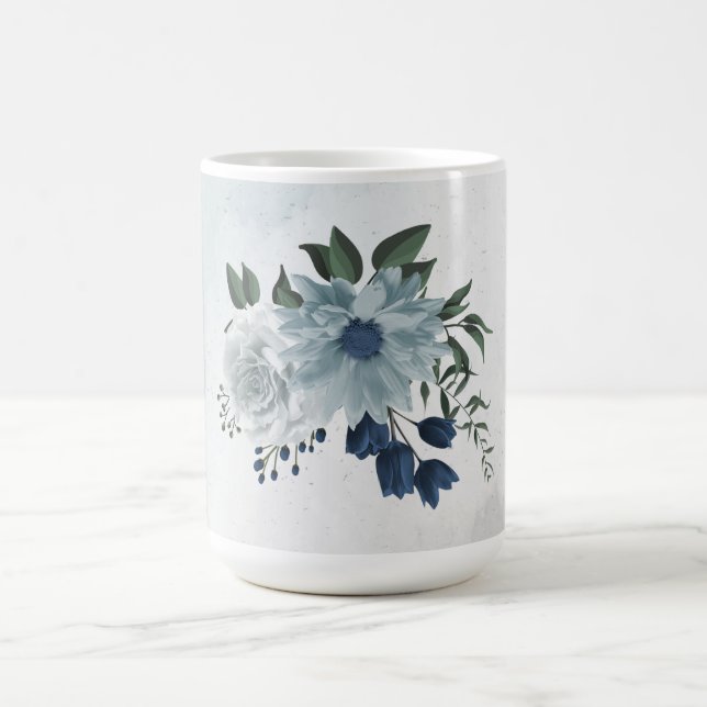 romantic white dusty &navy blue floral coffee mug (Center)