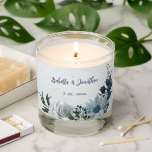 romantic white dusty &navy blue floral wedding scented candle