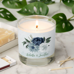 romantic white dusty &navy blue floral wedding scented candle