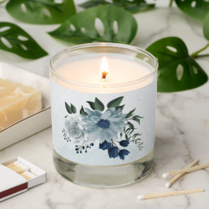 romantic white dusty &navy blue floral wedding scented candle
