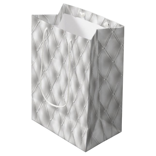 Romantic White Faux Leather Medium Gift Bag (Front Angled)