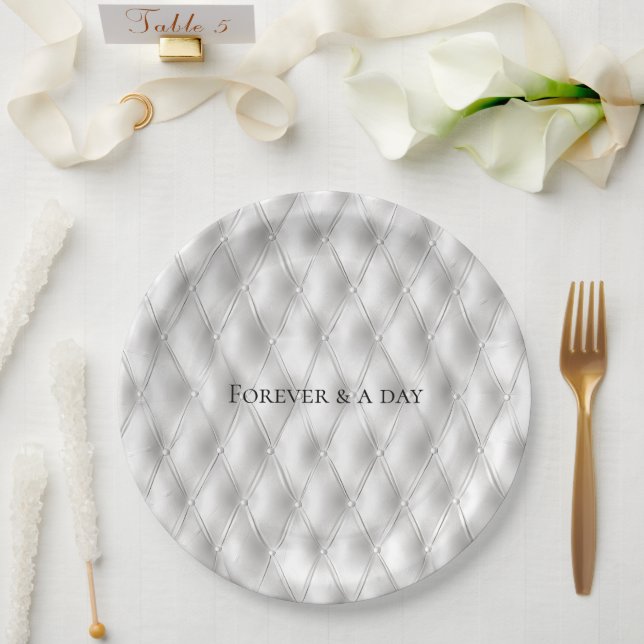 Romantic White Faux Leather Wedding Paper Plates (Wedding)