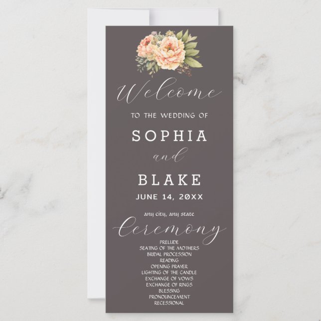Romantic White Floral Ash Gray Wedding Program (Front)