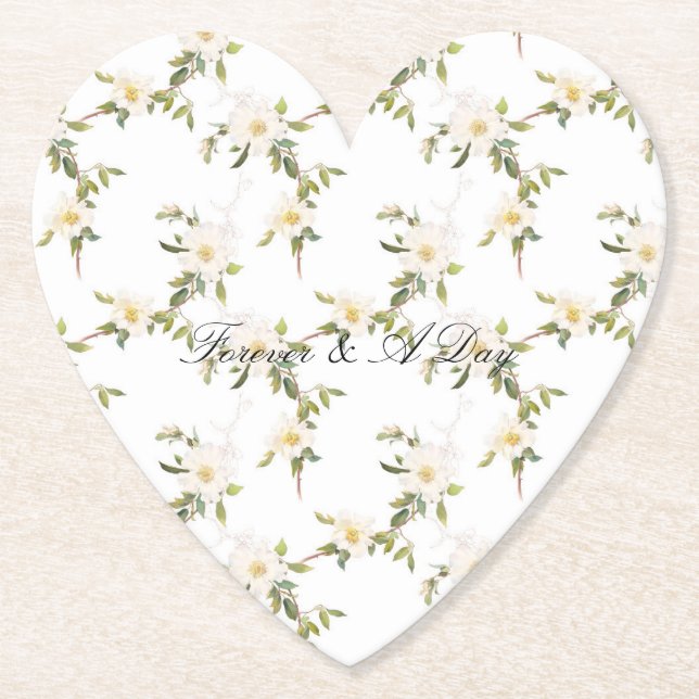 Romantic White Floral Wedding Paper Coaster (Front)