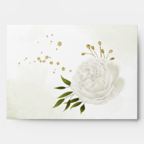 Romantic white flower green leaves wedding envelope