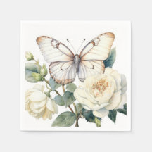 Romantic white flowers and butterfly 