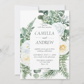 Romantic White Flowers and Greenery Wedding Invitation