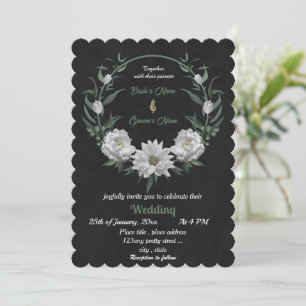romantic white flowers botanical black wedding invitation