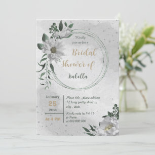 romantic white flowers botanical bridal shower invitation
