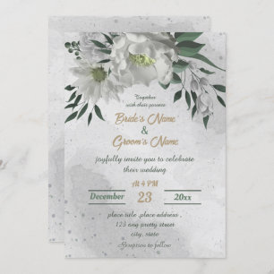 romantic white flowers botanical wedding invitation