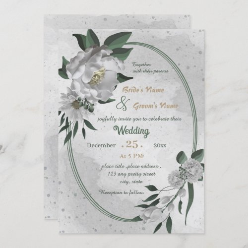 romantic white flowers geometric wedding  invitation