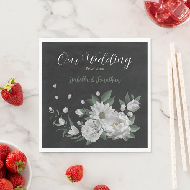 romantic white flowers & green leaves  napkins (Insitu)