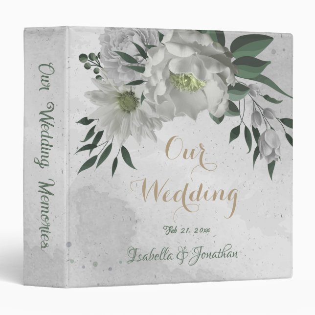 romantic white flowers & green leaves photo album 3 ring binder (Front/Spine)